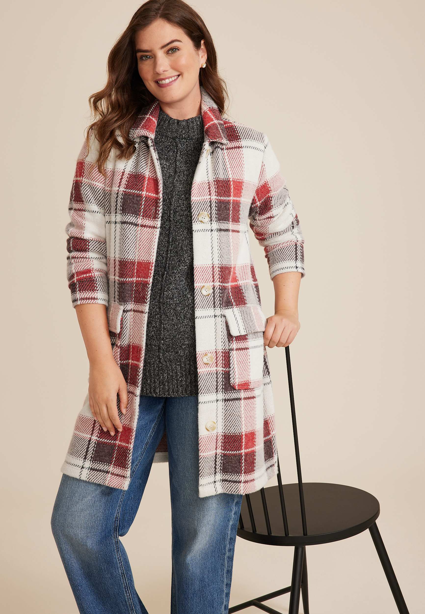 Plaid Longline Coatigan, C7044, large