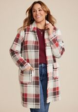 Plus Size Plaid Longline Coatigan, C7044, small