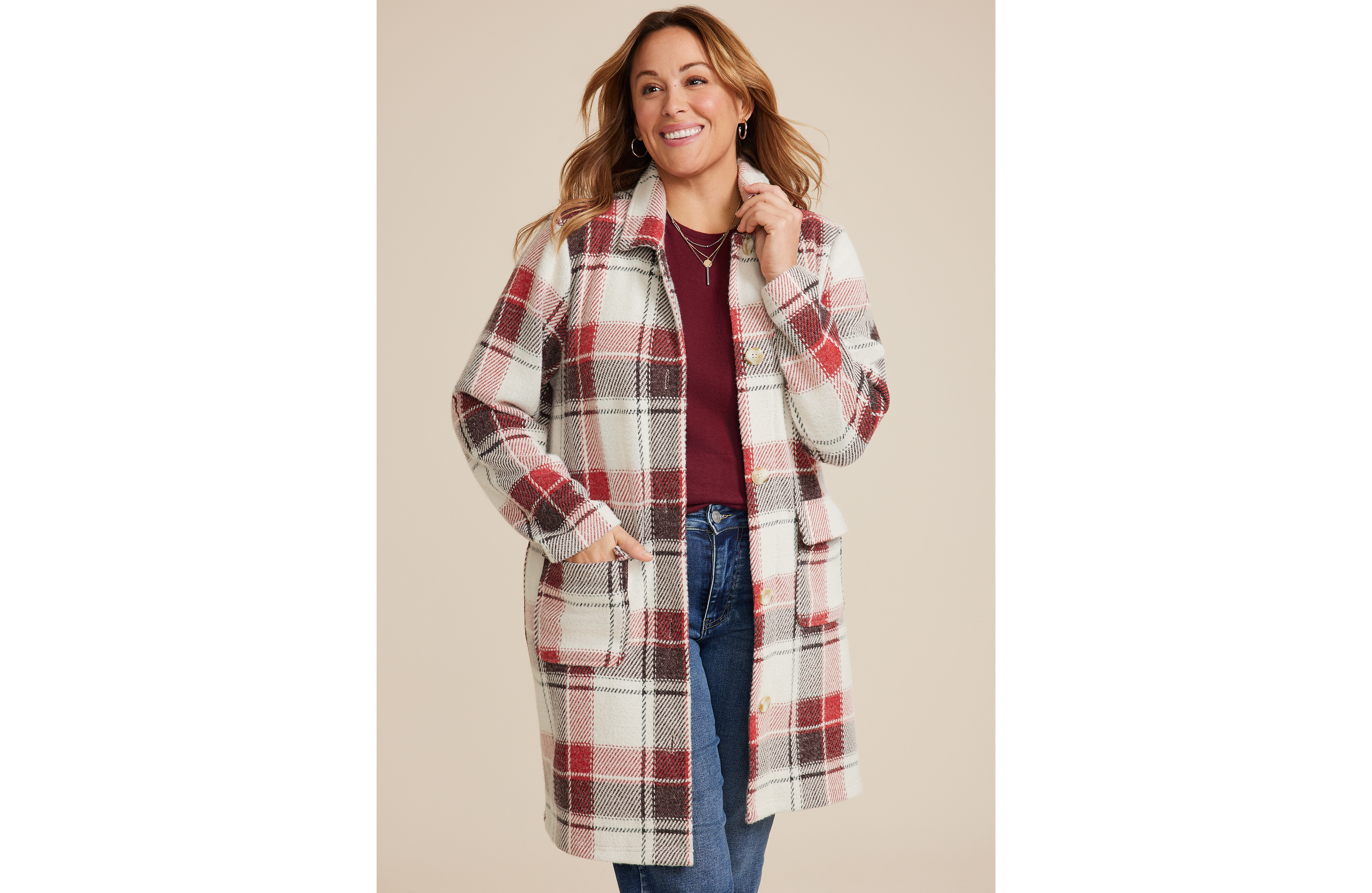 Plus Plaid Longline Coatigan