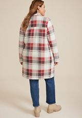 Plus Size Plaid Longline Coatigan, C7044, small
