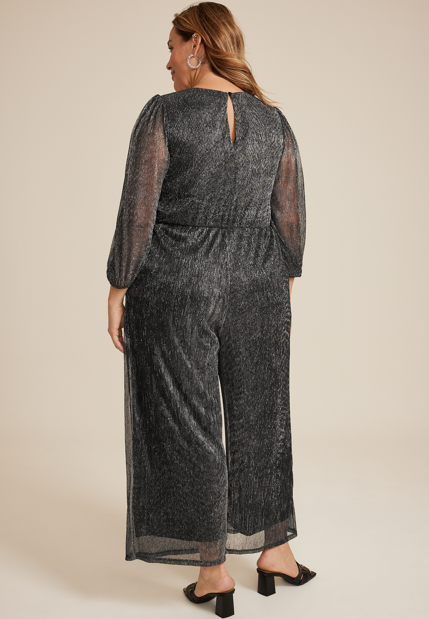 Plus Size Plisse Wide Leg Jumpsuit, C106, large