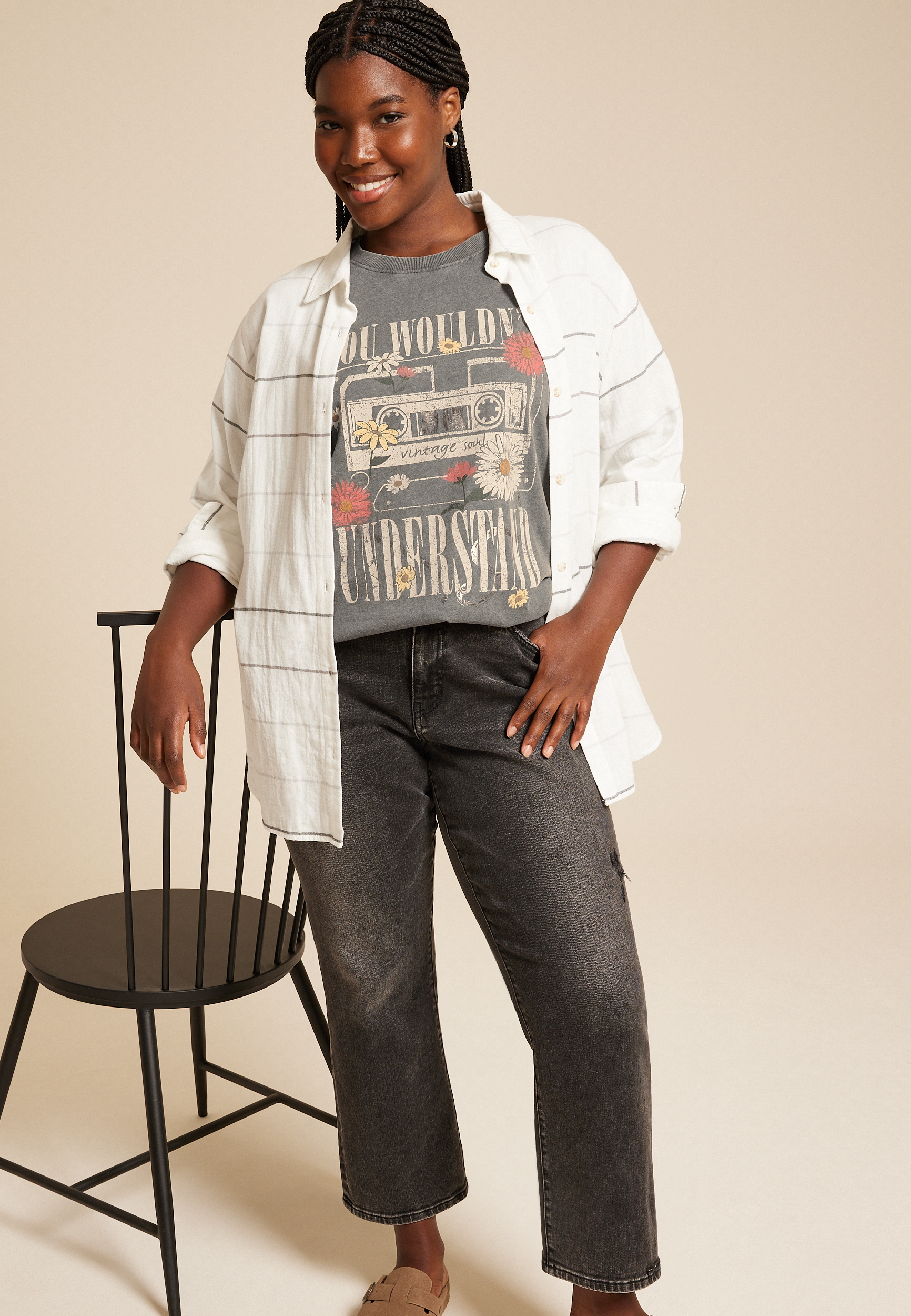Plus Size Vintage Soul Cassette Tape Oversized Fit Graphic Tee, C829, large