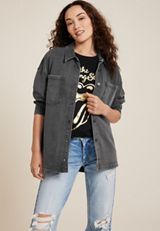 Washed Knit Denim Shacket, C6530, small