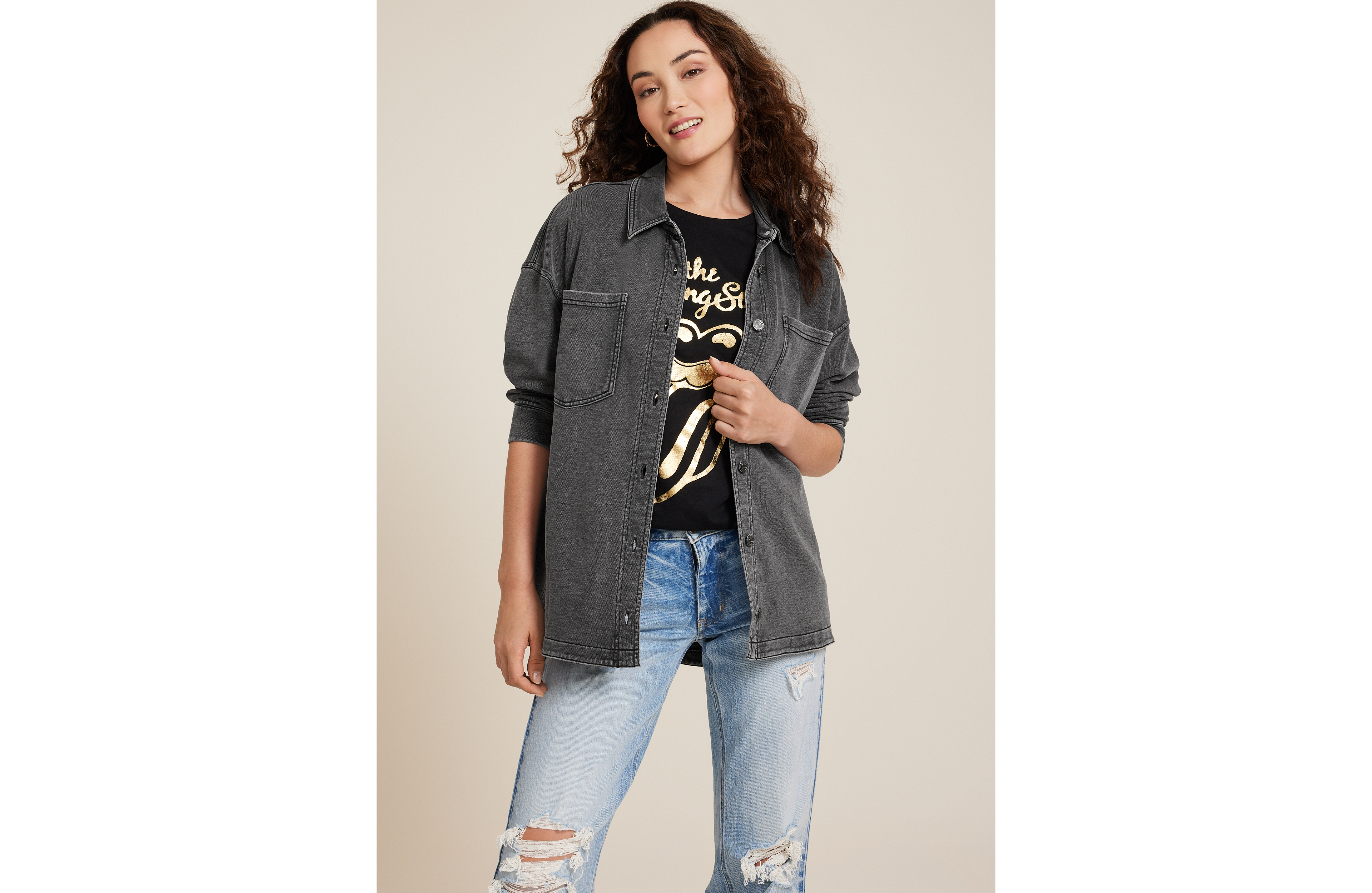 Washed Knit Denim Shacket