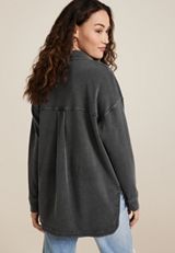 Washed Knit Denim Shacket, C6530, small