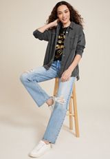 Washed Knit Denim Shacket, C6530, small
