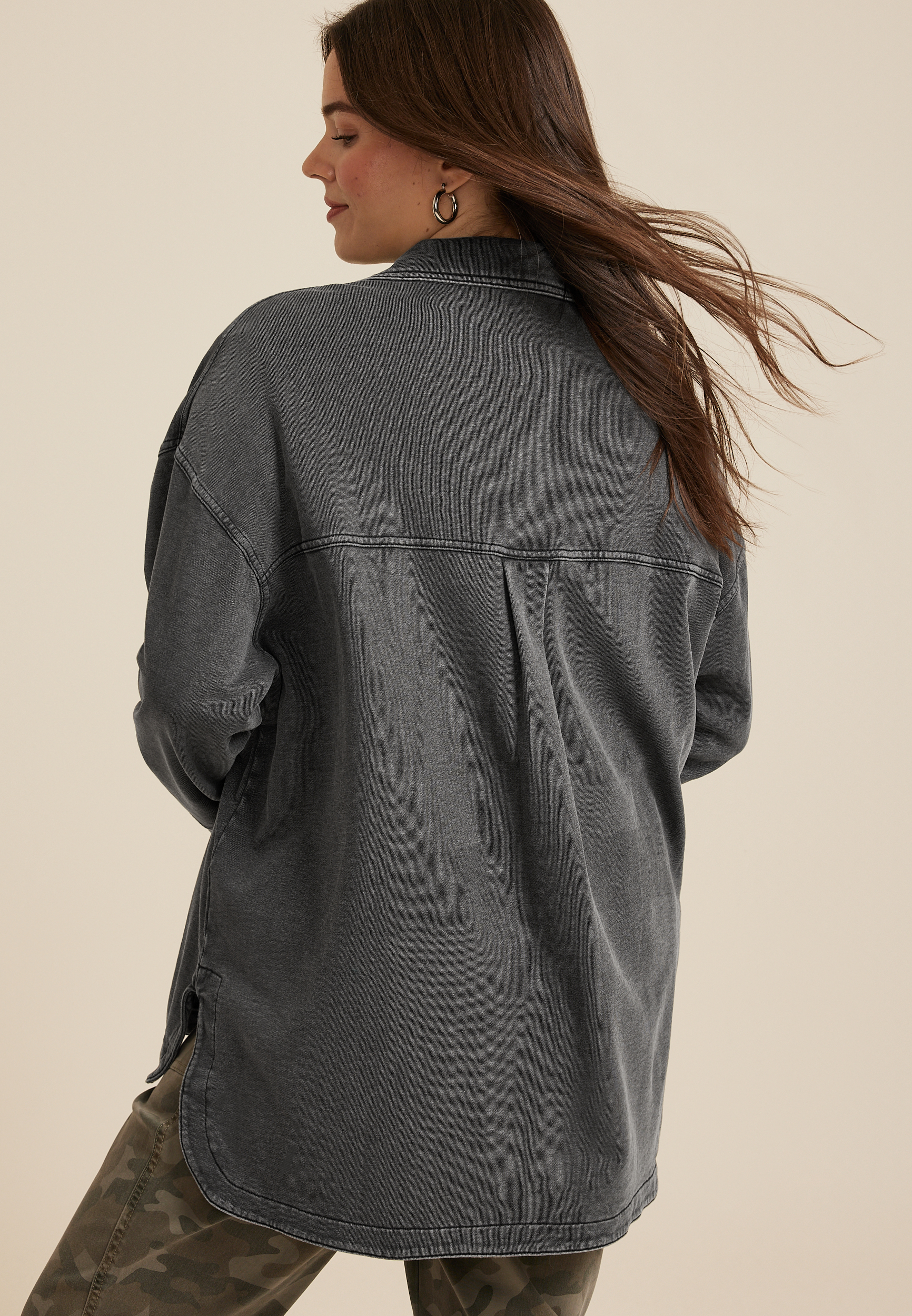 Plus Washed Knit Denim Shacket