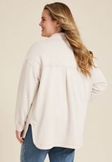 Plus Size Washed Knit Denim Shacket, C9773, small