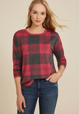 24/7 Clara Buffalo Plaid Long Sleeve Tee, C7044, small