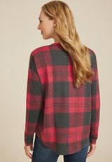 24/7 Clara Buffalo Plaid Long Sleeve Tee, C7044, small