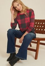 24/7 Clara Buffalo Plaid Long Sleeve Tee, C7044, small