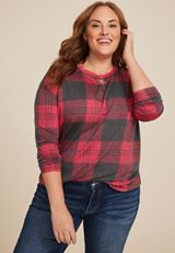 Plus Size 24/7 Clara Buffalo Plaid Long Sleeve Tee, C7044, small