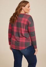 Plus Size 24/7 Clara Buffalo Plaid Long Sleeve Tee, C7044, small
