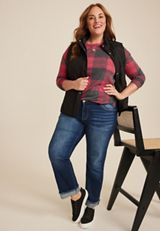 Plus Size 24/7 Clara Buffalo Plaid Long Sleeve Tee, C7044, small