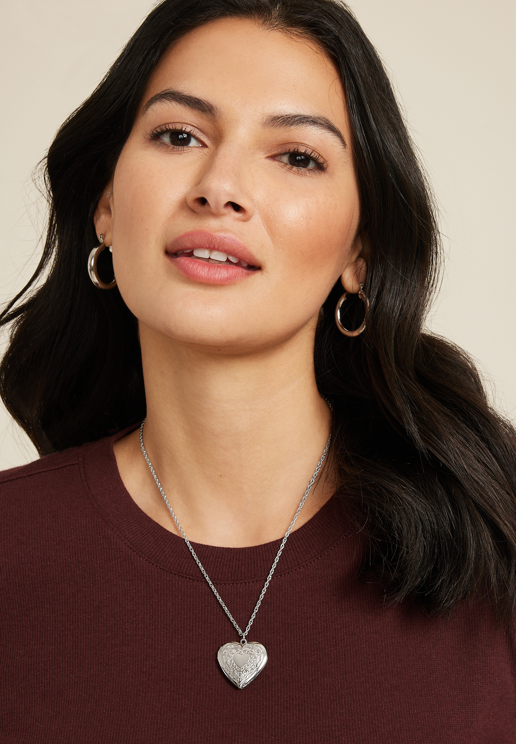 Silver Heart Locket Necklace, C431, large