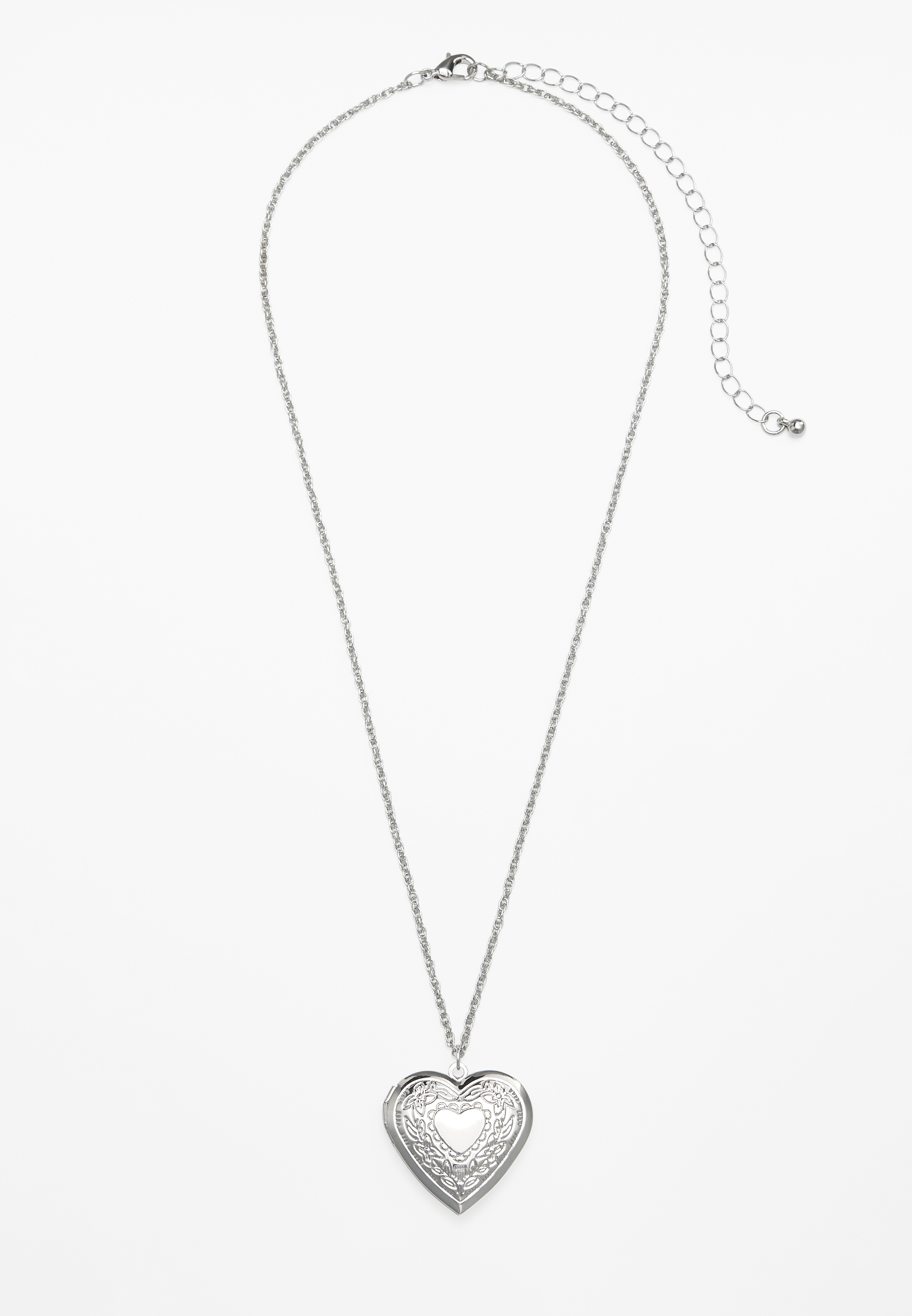 Silver Heart Locket Necklace, C431, large