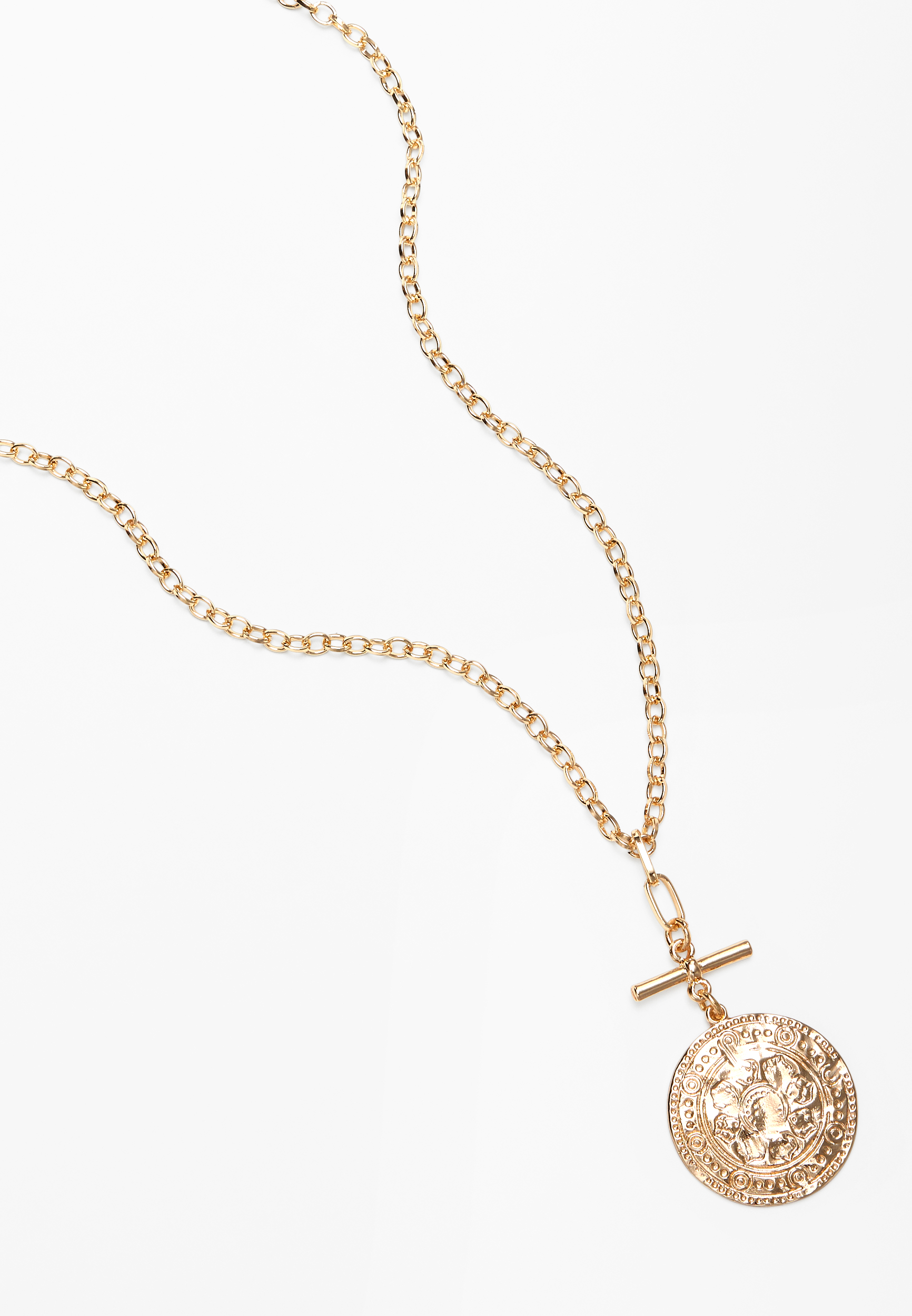 Gold Coin Pendant Toggle Necklace