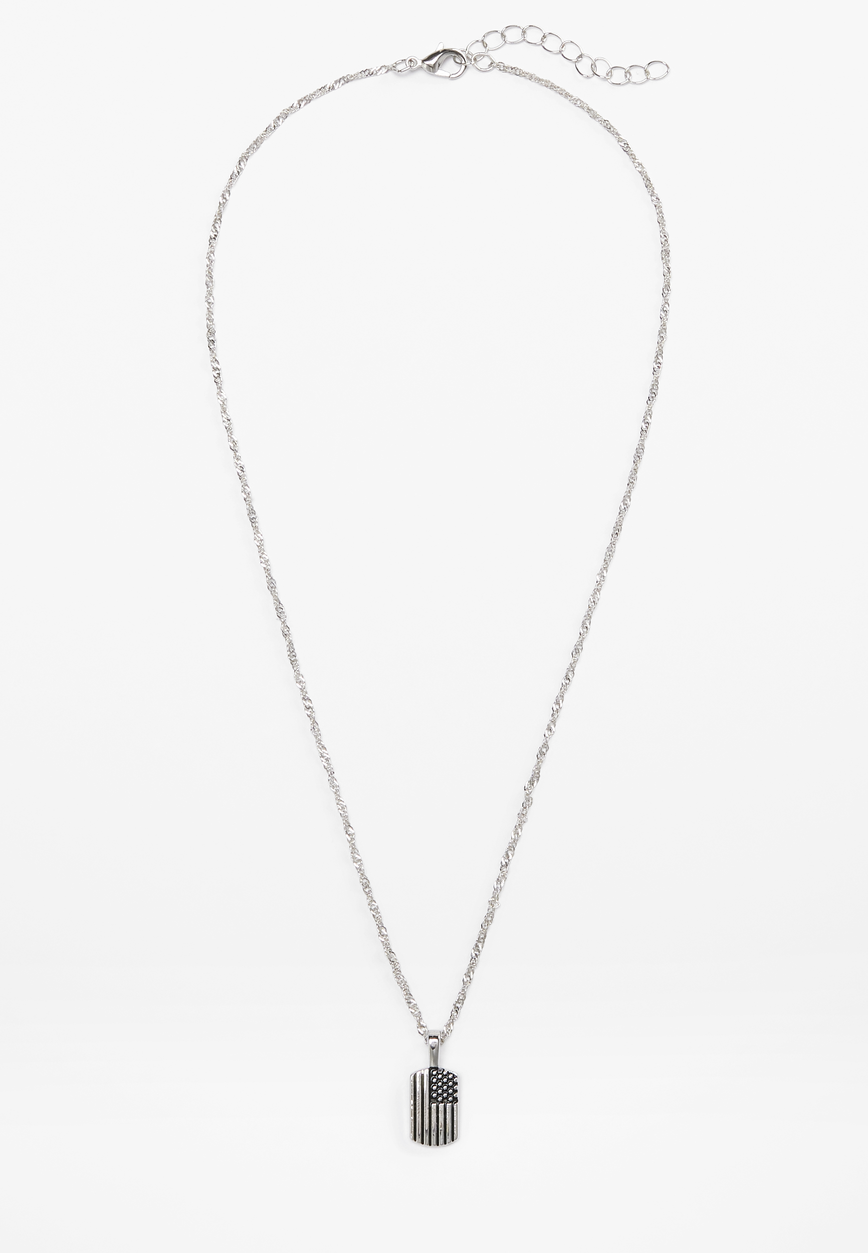 Silver American Flag Pendant Necklace, C431, large