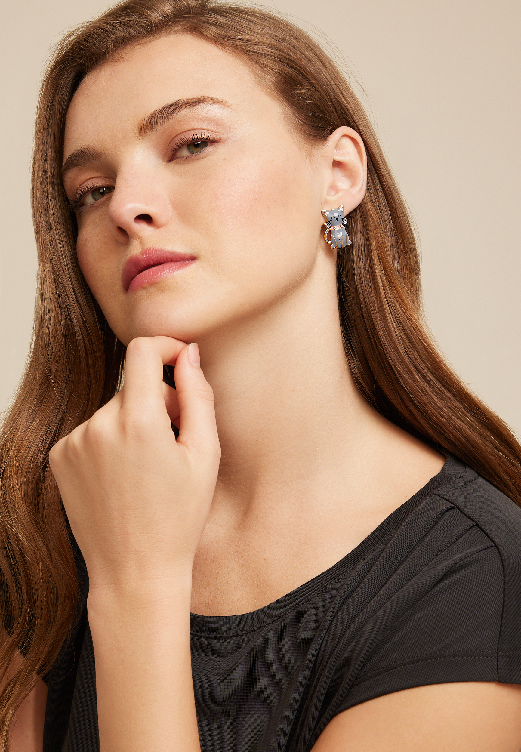 Gray Cat Drop Earrings, C829, large
