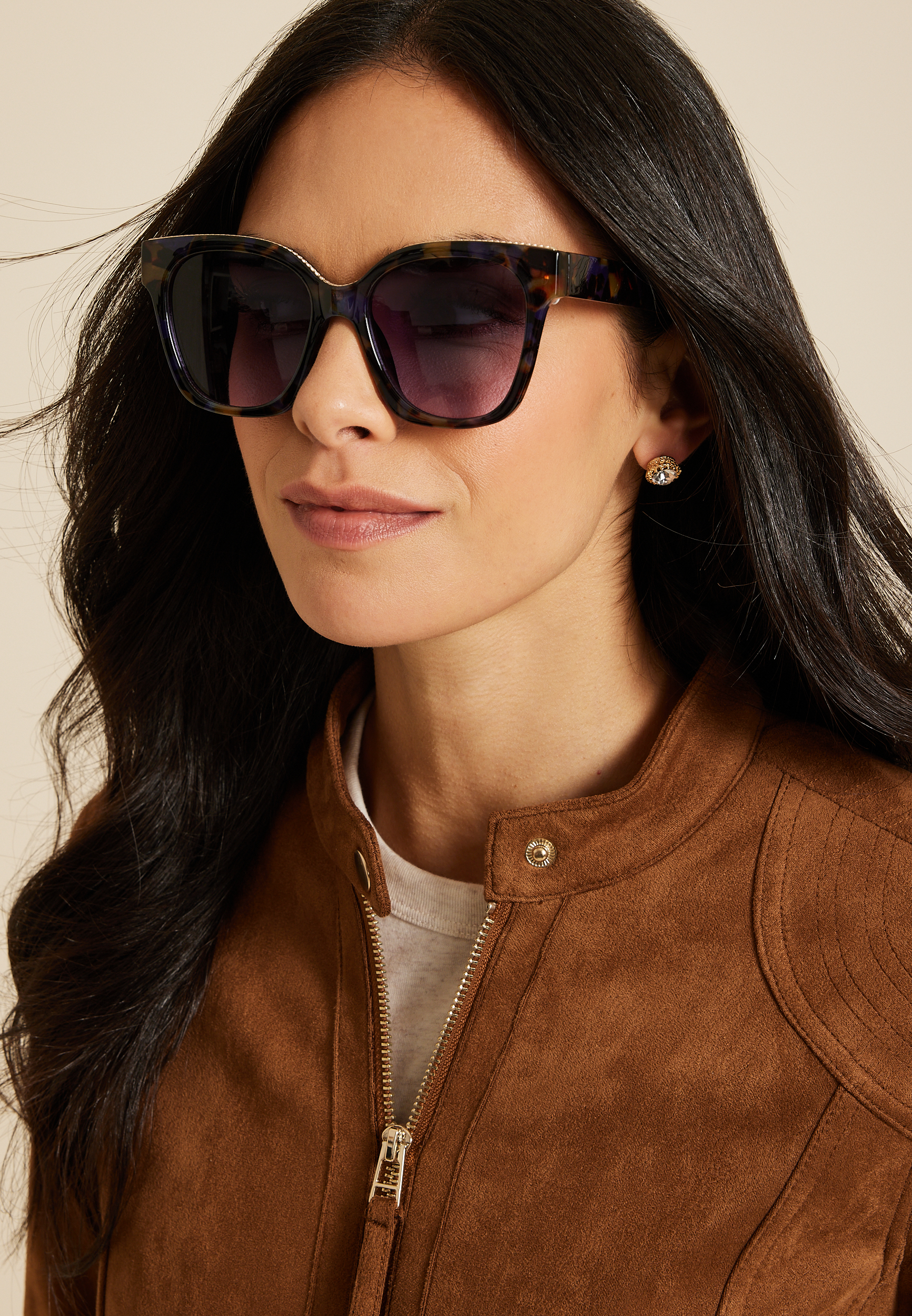 Tortoise Chain Link Trim Square Sunglasses, C920, large