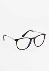 Silver Black Round Blue Light Blocking Glasses, C106, small