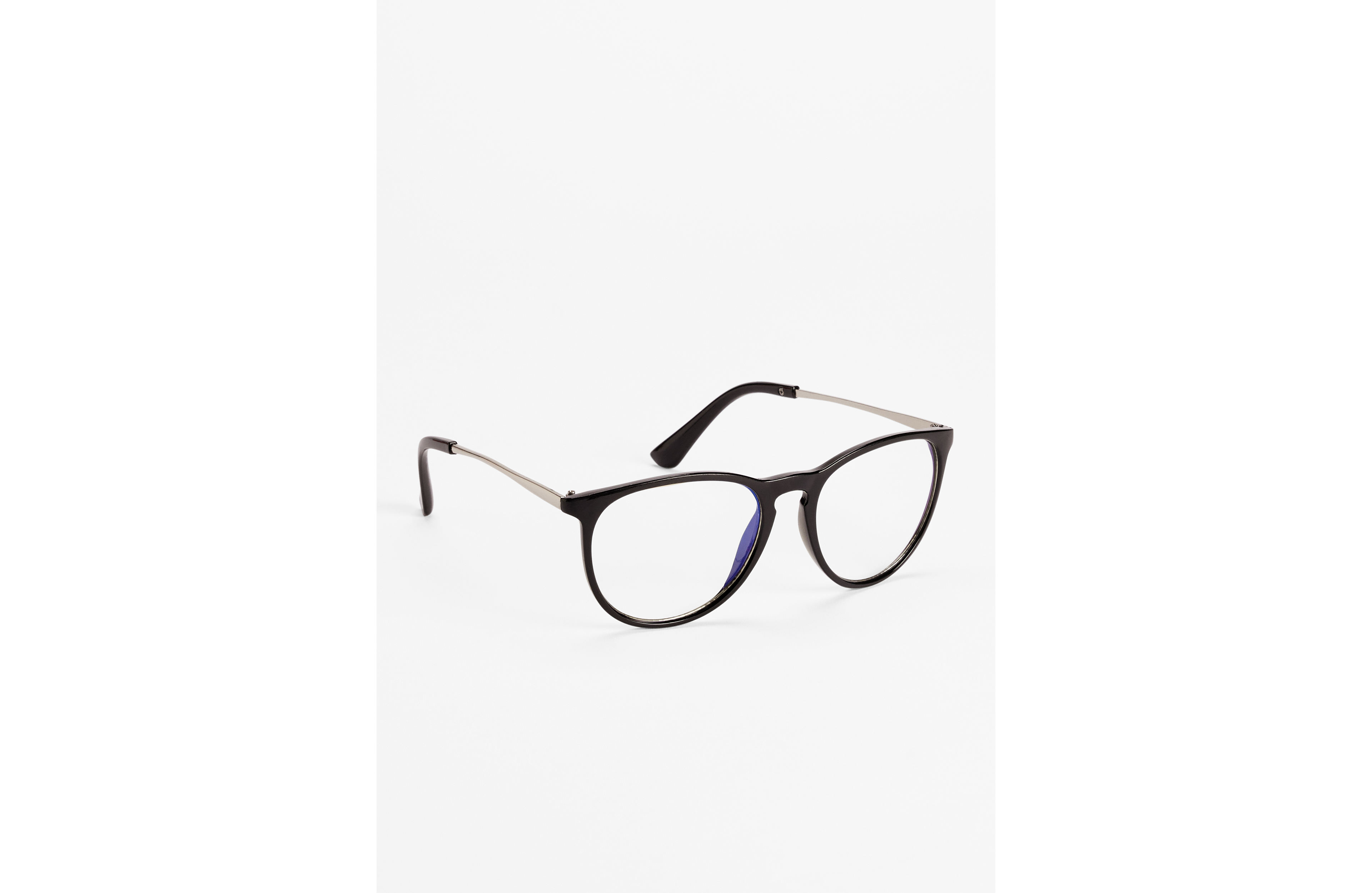 Silver Black Round Blue Light Blocking Glasses