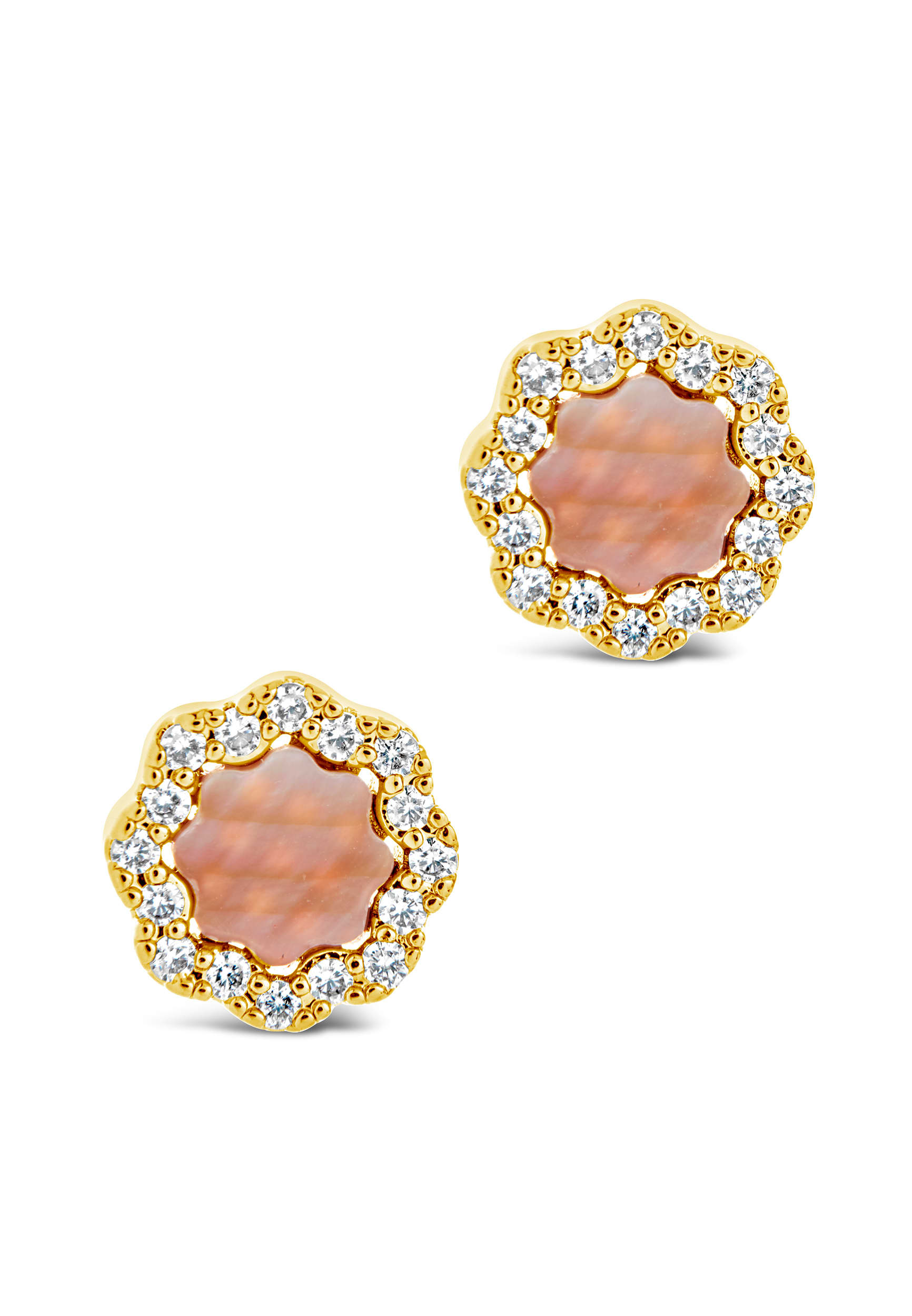 Pink Opal CZ Bezel Frame Stud Earrings