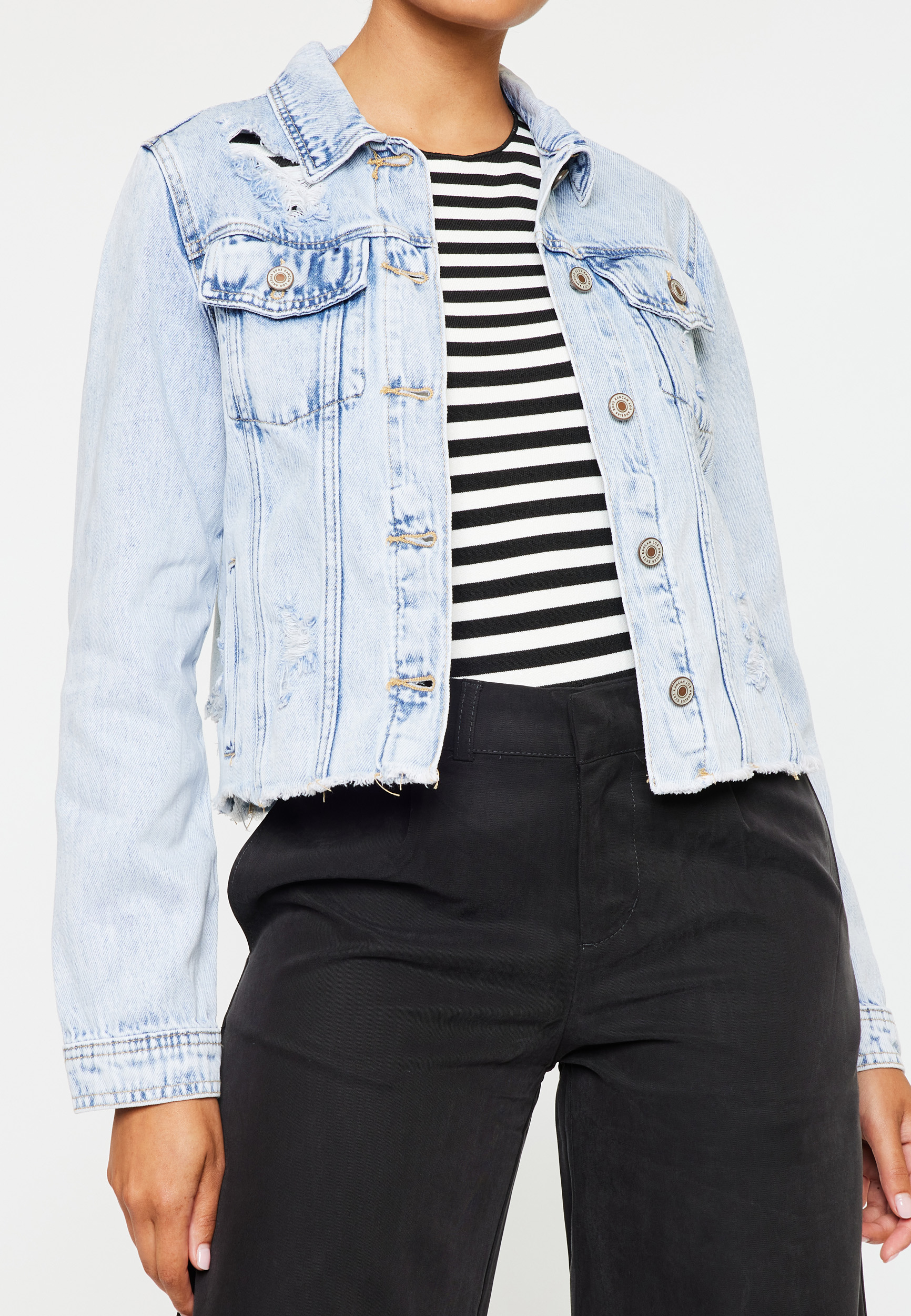 KanCan™ Light Fray Hem Cropped Denim Jacket