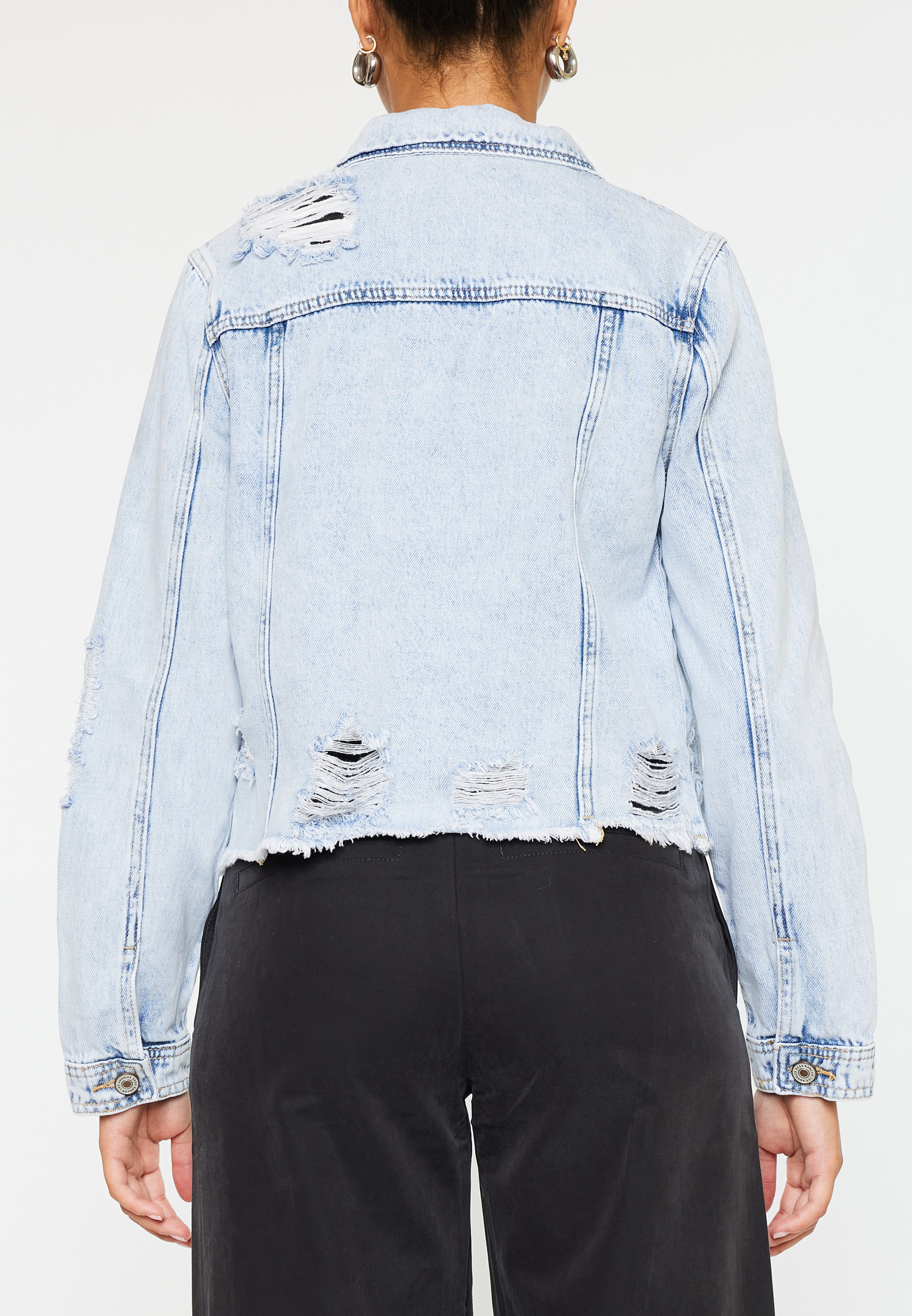 KanCan&trade; Light Fray Hem Cropped Denim Jacket, C2806, large