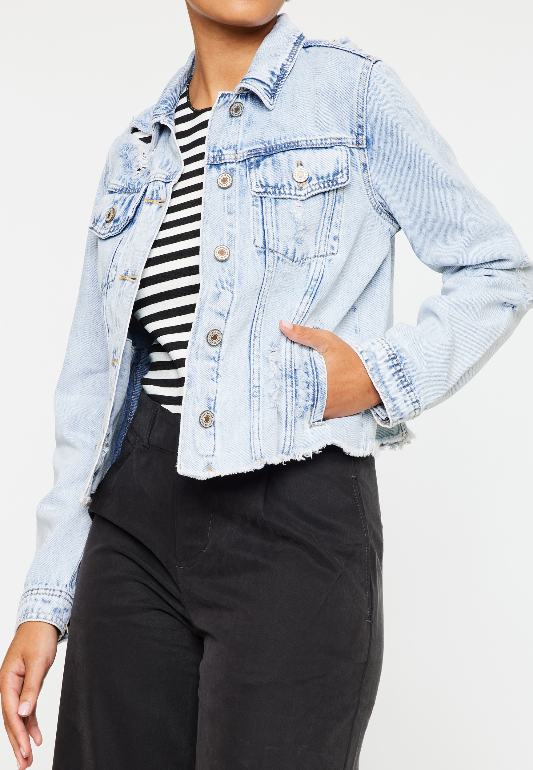 KanCan&trade; Light Fray Hem Cropped Denim Jacket, C2806, large