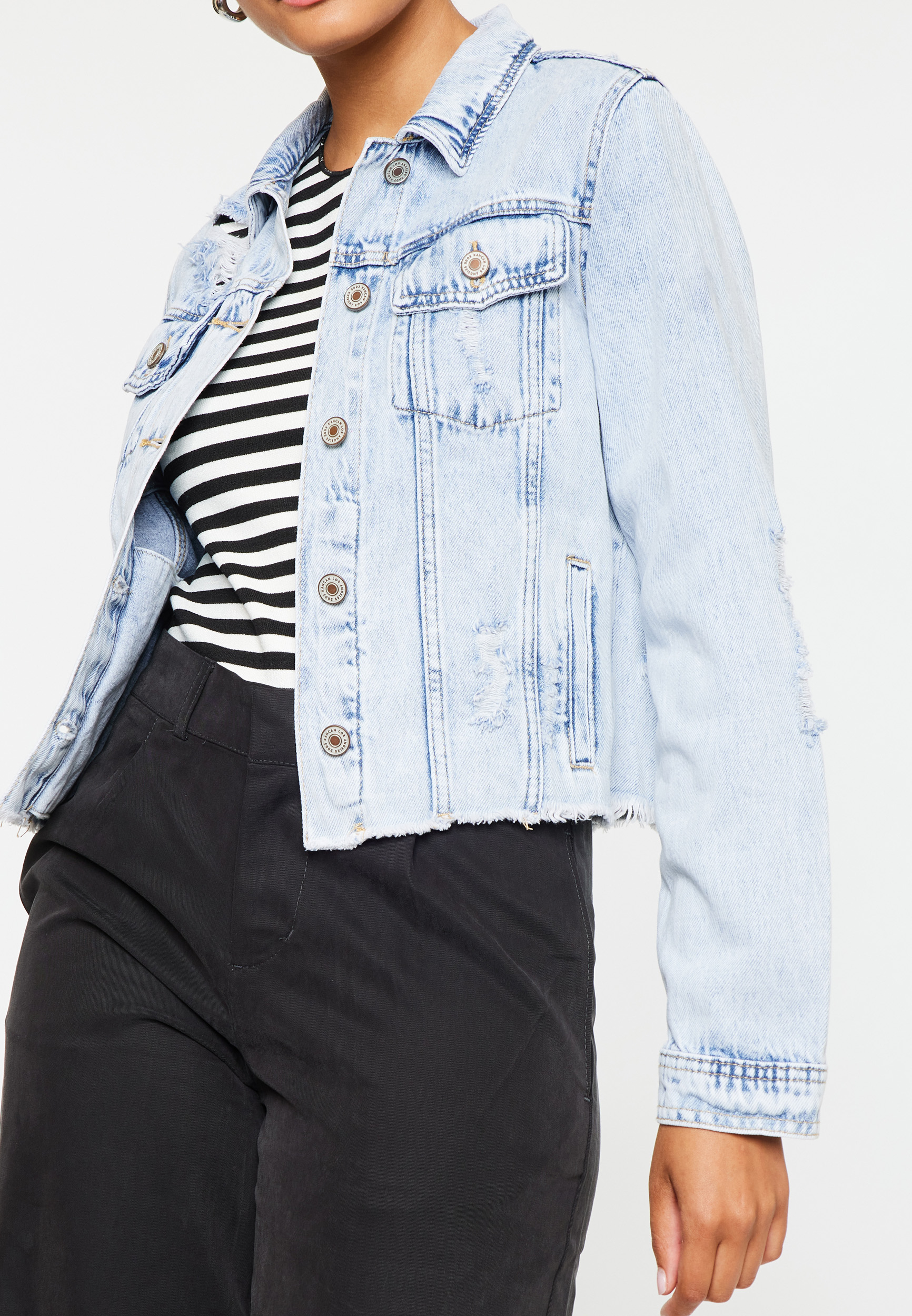 KanCan&trade; Light Fray Hem Cropped Denim Jacket, C2806, large