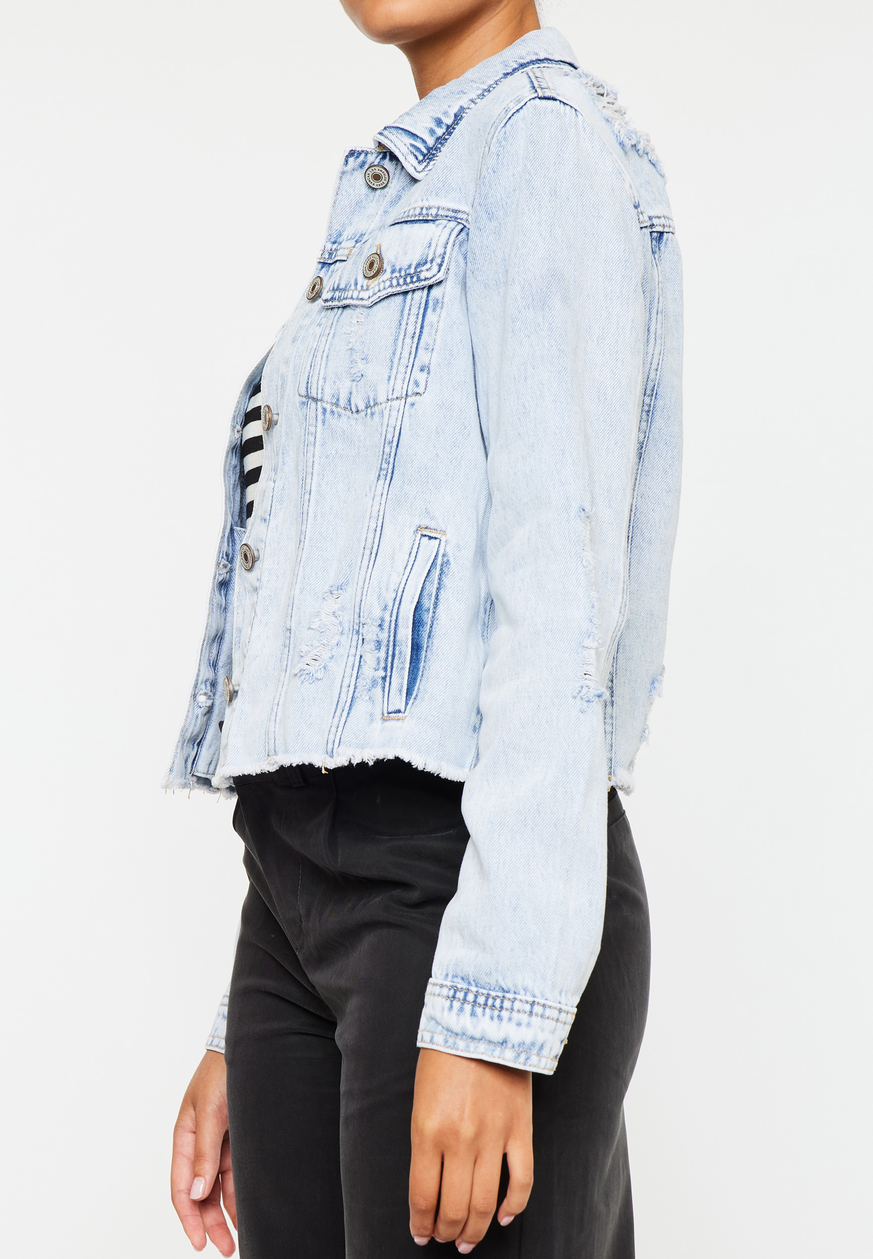 KanCan&trade; Light Fray Hem Cropped Denim Jacket, C2806, large