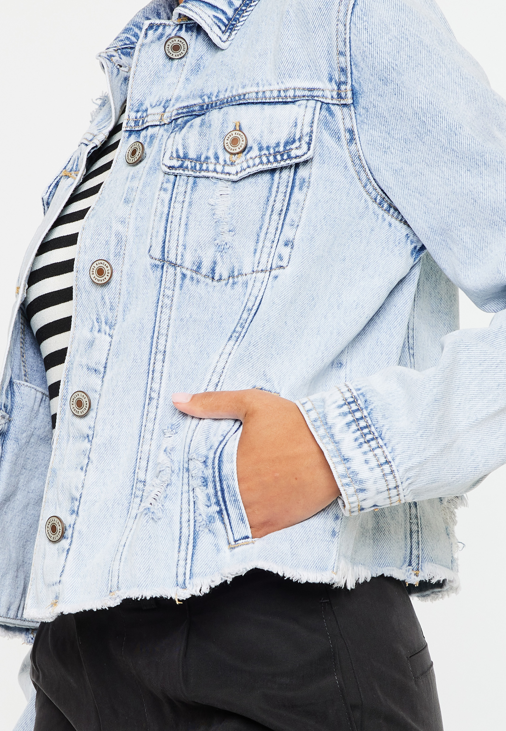 KanCan&trade; Light Fray Hem Cropped Denim Jacket, C2806, large