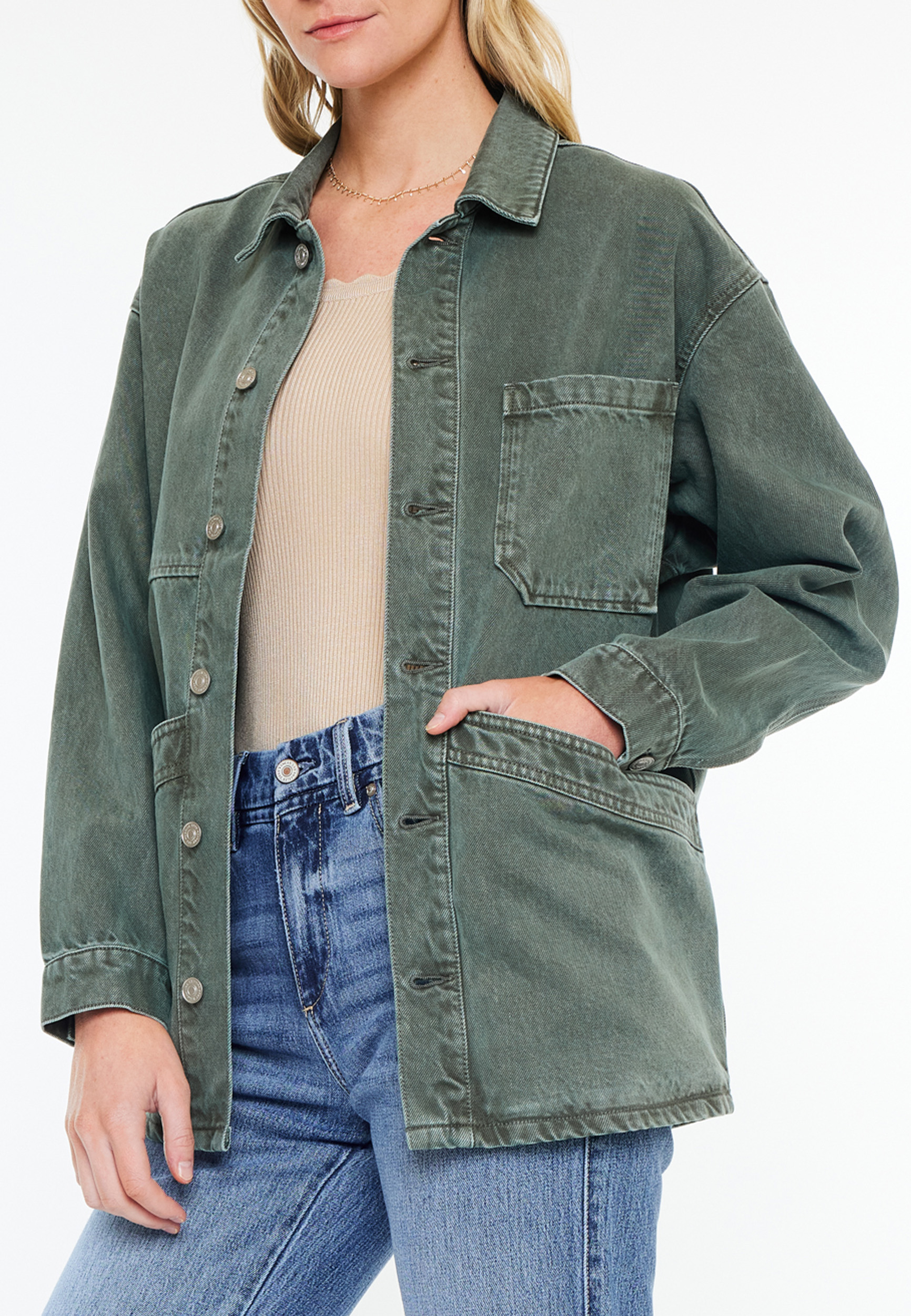 KanCan&trade; Olive Oversized Chore Jacket, C186, large