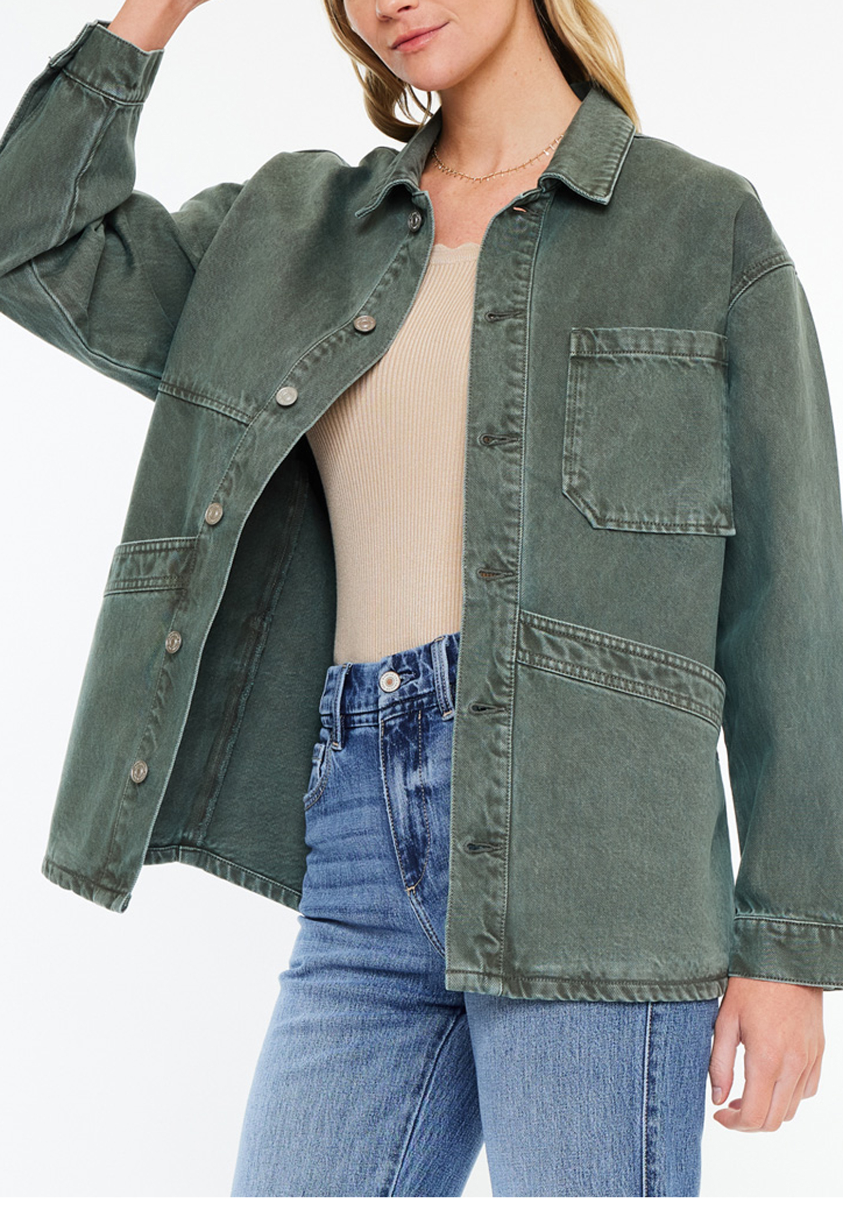 KanCan&trade; Olive Oversized Chore Jacket, C186, large