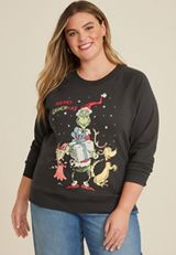 Plus Size Merry Grinchmas Relaxed Fit Sweatshirt, PHANTOM BLACK, small