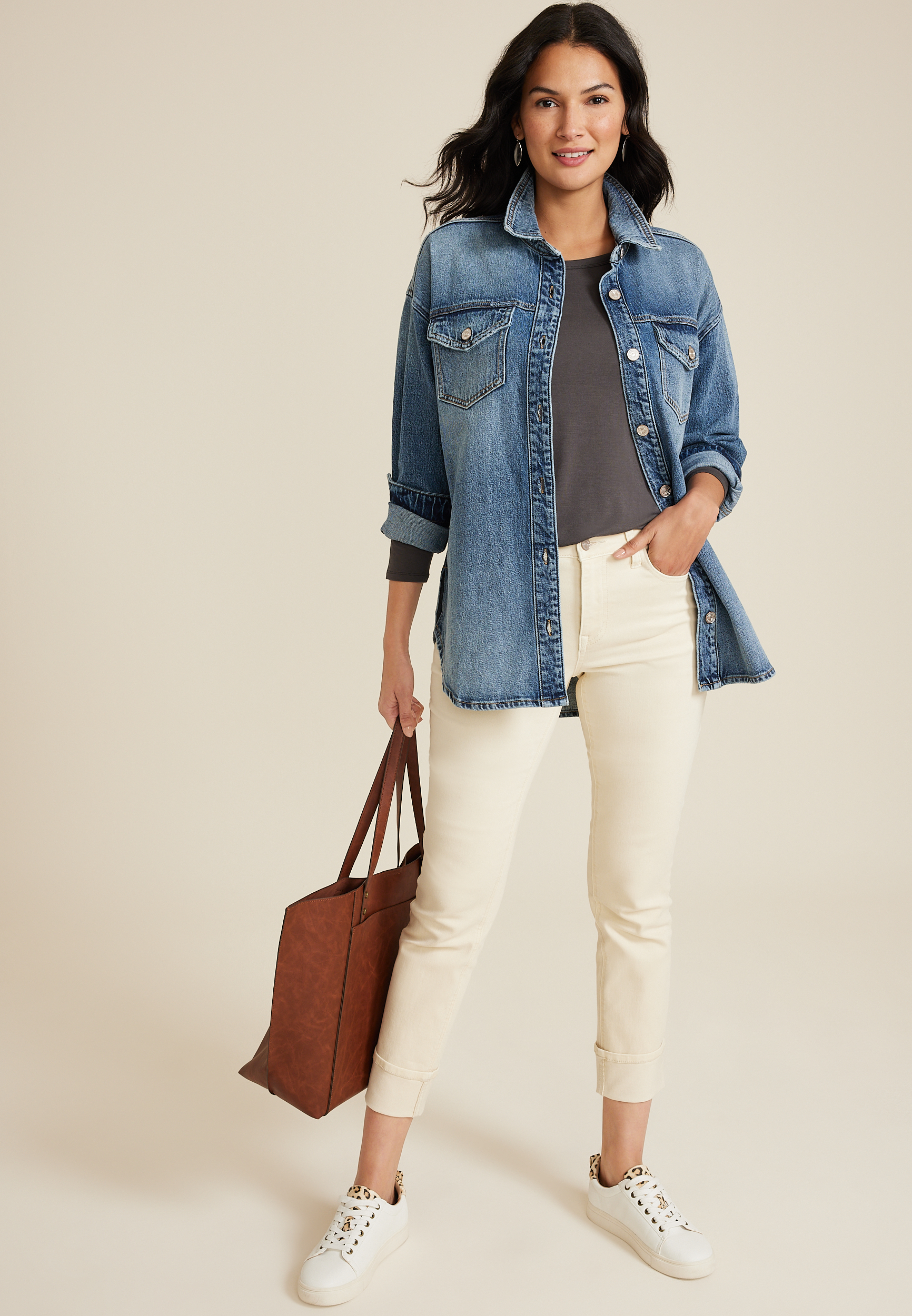m jeans by maurices&trade; Denim Shacket, MEDIUM SANDBLAST, large