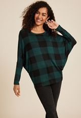 24/7 Dakota Plaid Long Sleeve Dolman Top, C3409, small