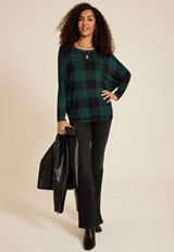 24/7 Dakota Plaid Long Sleeve Dolman Top, C3409, small