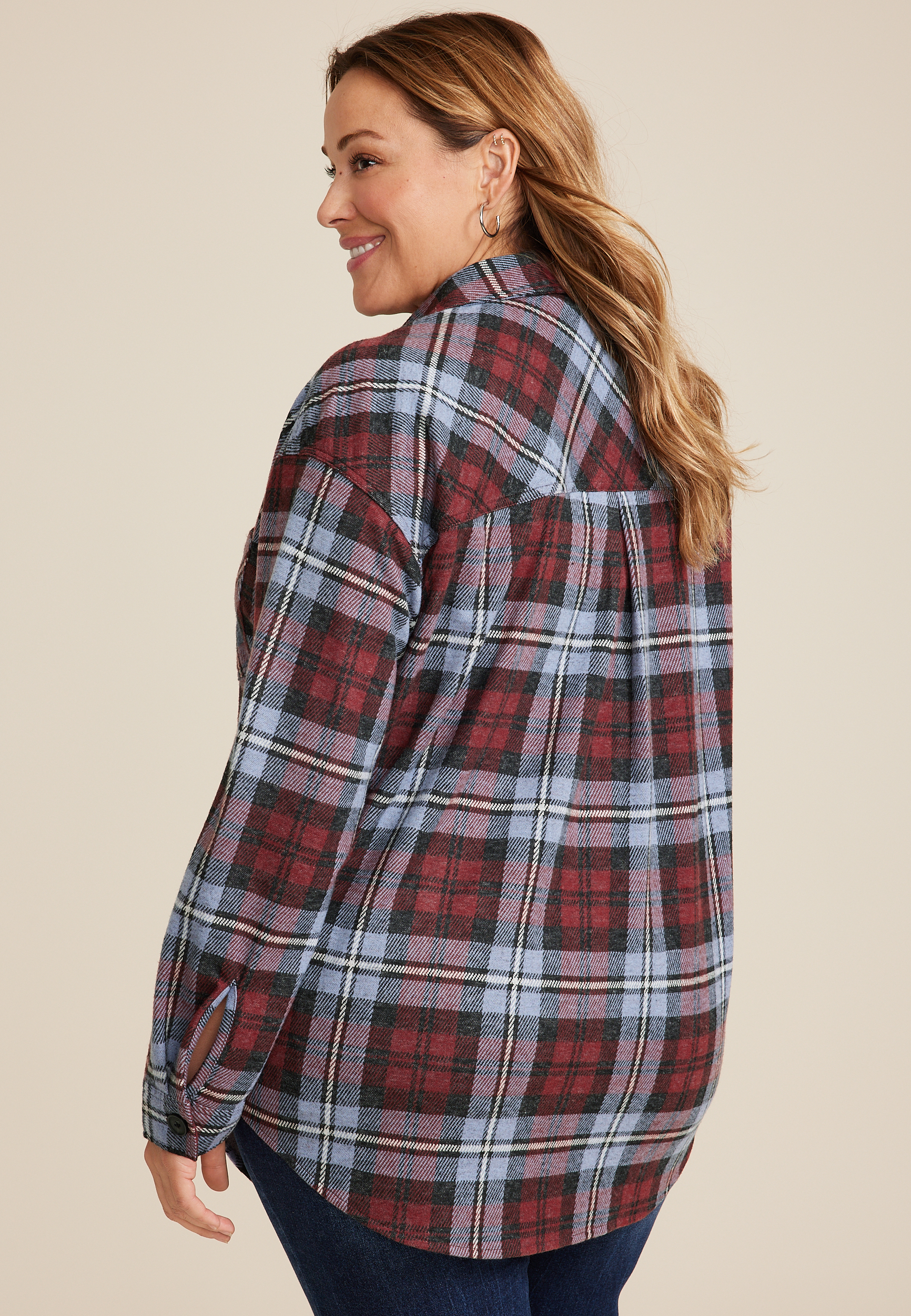 Plus Size Knit Oversized Button Down Shirt, C4695, large