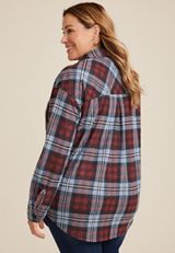 Plus Size Knit Oversized Button Down Shirt, C4695, small