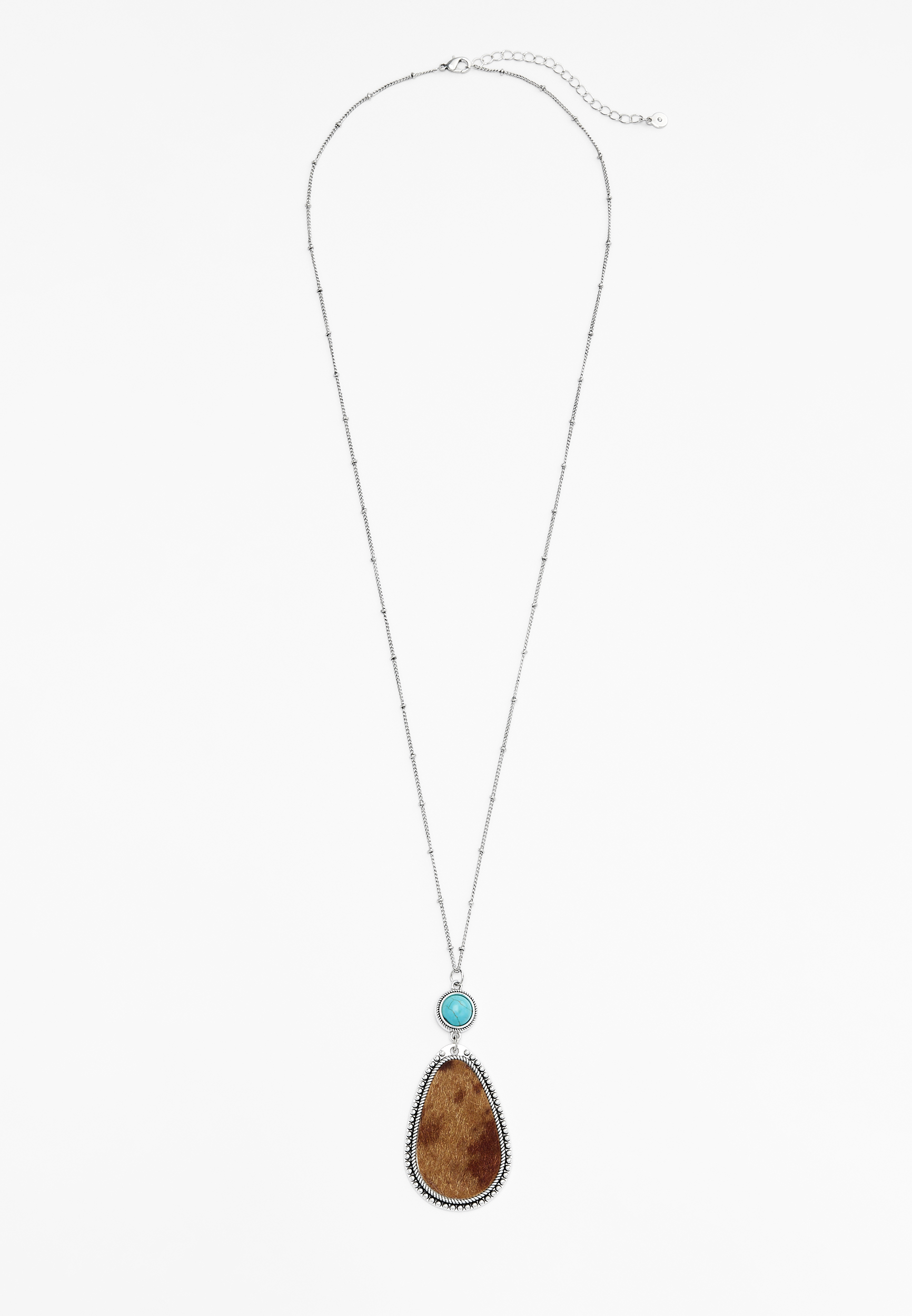 Silver Western Cowhide Pendant Necklace, C115, large