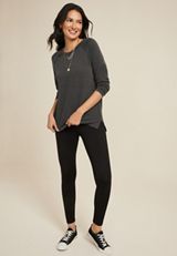 Wavy Ribbed Exposed Seam Tunic, BLACK, small