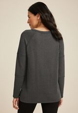 Wavy Ribbed Exposed Seam Tunic, BLACK, small