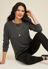 Wavy Ribbed Exposed Seam Tunic, BLACK, small