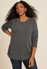 Plus Size Wavy Ribbed Exposed Seam Tunic, C106, small