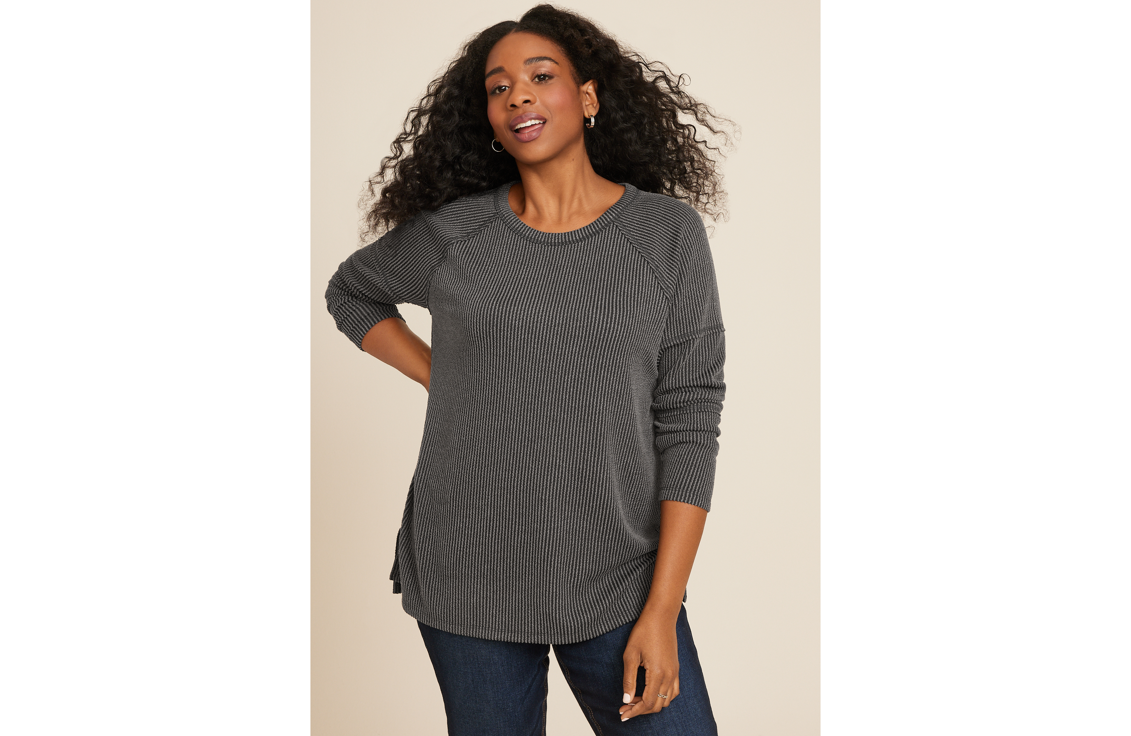 Plus Wavy Ribbed Exposed Seam Tunic
