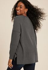 Plus Size Wavy Ribbed Exposed Seam Tunic, C106, small