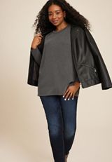 Plus Size Wavy Ribbed Exposed Seam Tunic, C106, small