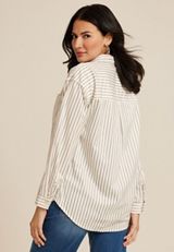 Corduroy Button Down Boyfriend Shirt, ECRU, small